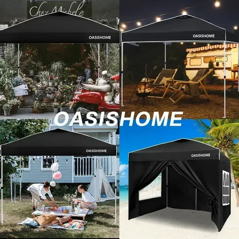 Pop-up Gazebo Instant Portable Canopy Tent 10'x10', with 4 Sidewalls, Windows, Wheeled Bag, for Patio/Outdoor/Wedding Parties