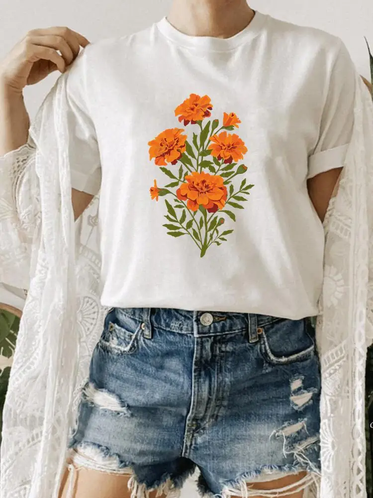 

Watercolor Flower Women Summer Clothes Clothing Print T Shirt Fashion O-neck Short Sleeve Graphic T-shirt Tee Top