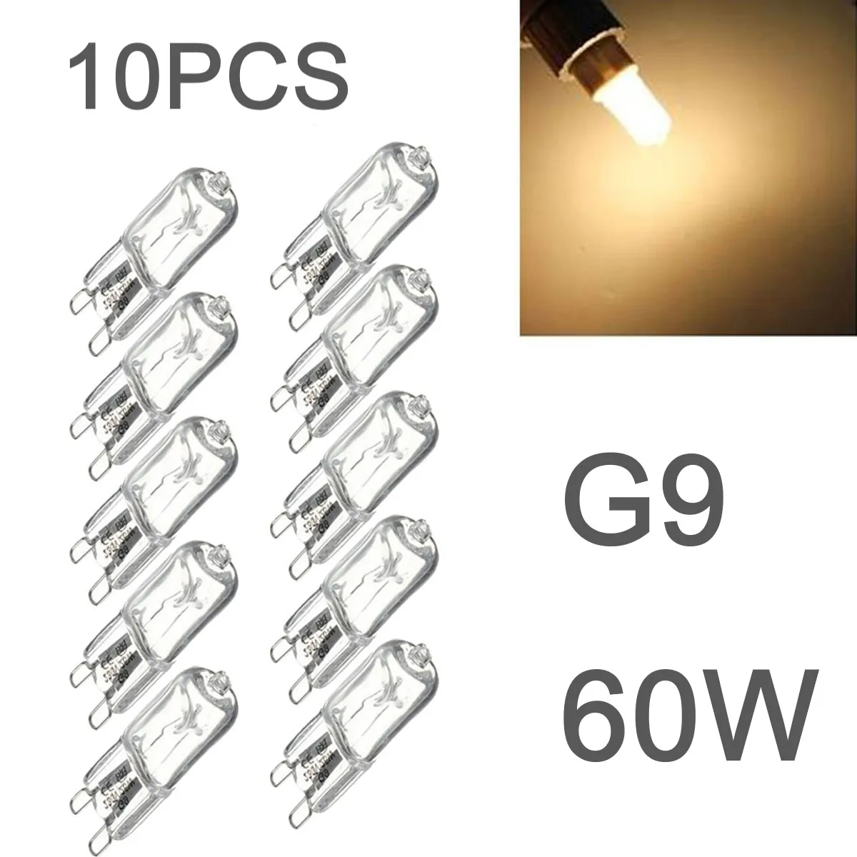 

10pcs G9 60W 220-240V Halogen Light Bulbs 2 Pin Base Warm White Small Light Bulb for Chandeliers / Cabinet Lights / Pendants