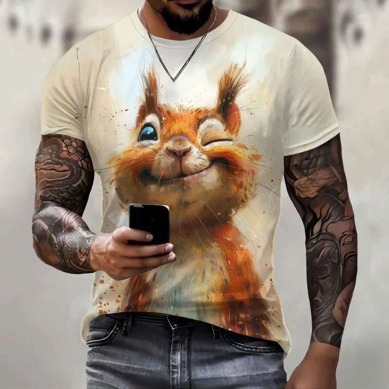 Squirrel Dog Bee Pattern T-Shirt For Men Fun Animal 3D Printed Short Sleeve Tees Fashion Unisex Street O-Neck T Shirts Kids Tops