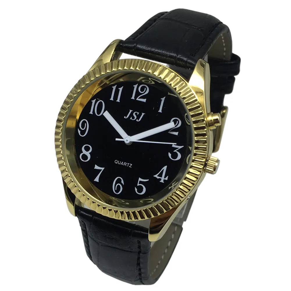 French Talking Watch with Alarm Function, Speaking Date and time,Black Dial, Golden Case TAF-30