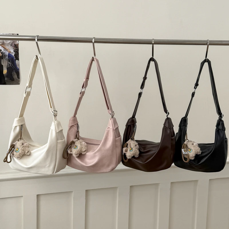 New Solid Color Sewing Thread PU Shoulder Bags 2026 Hot Sale Sweet Bags for Women Interior Zipper Pocket Women's Crossbody Bags