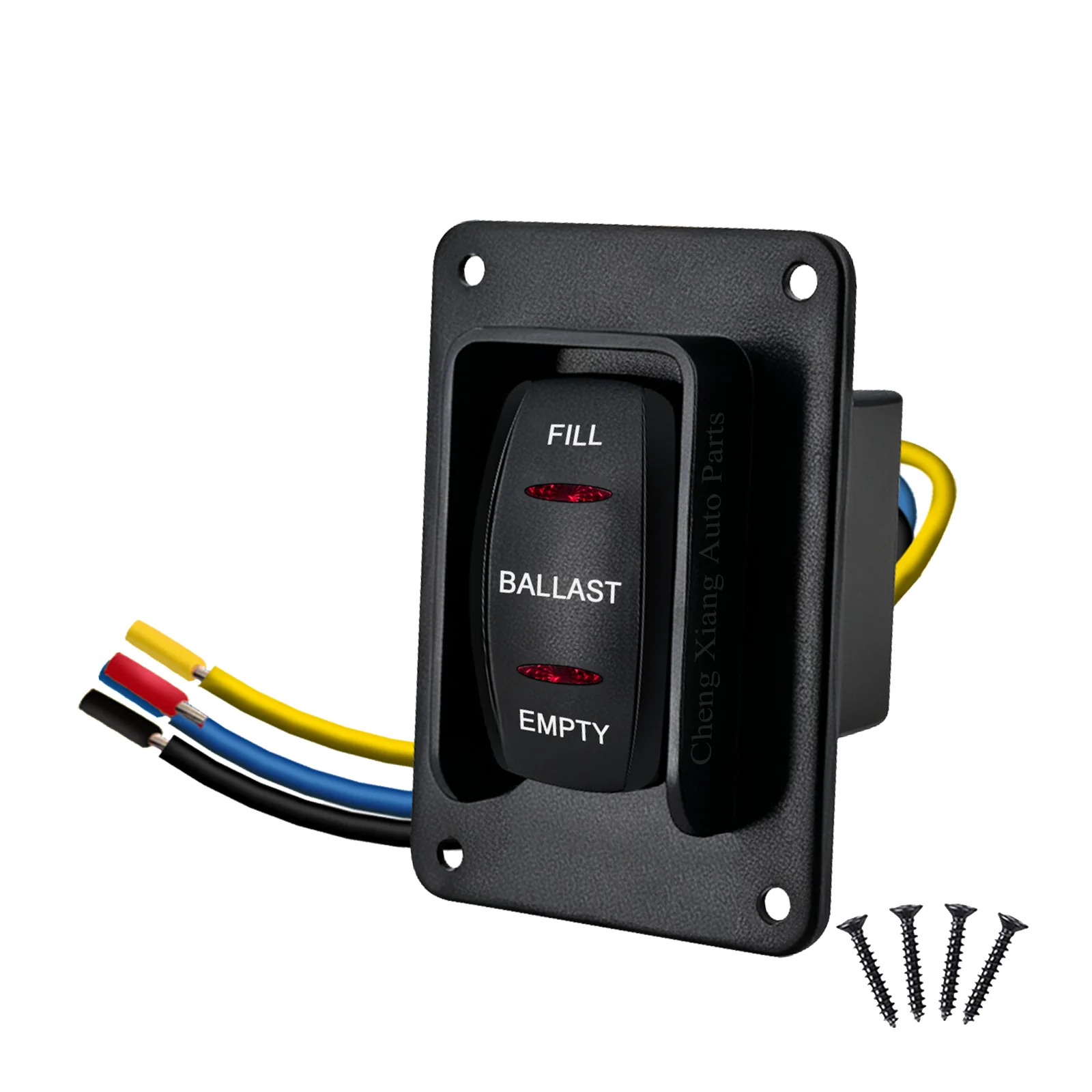 12V Waterproof Red Rocker Switch | Ballast Fill/Empty | 4-Pin DPDT On-Off-On | Reverse Polarity | Wake Surf Boat & 4X4