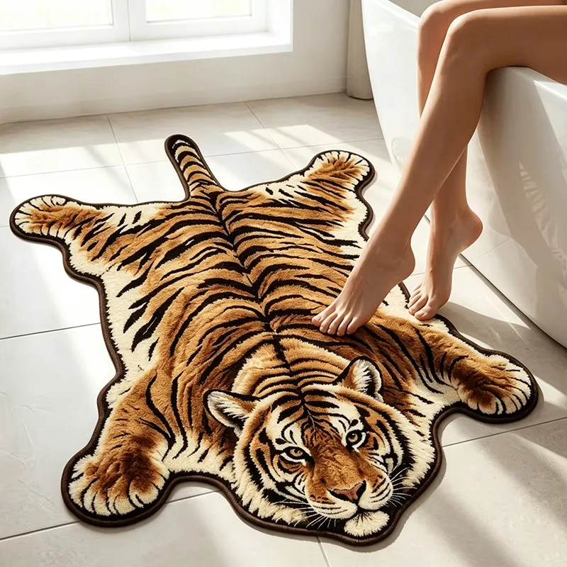 Vintage American Tiger Shaped Rug Home Decortion Plush Mat for Bedroom Beside Bed Soft Fluffy Bathroom Bathtub Floor Mats