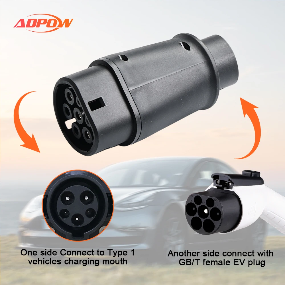 ADPOW GBT To Type1 Adapter 32A 7.2kw GB/T Female Plug with Type 1 Female Converter J1772 Electric Car For Ford Chevrolet Tesla
