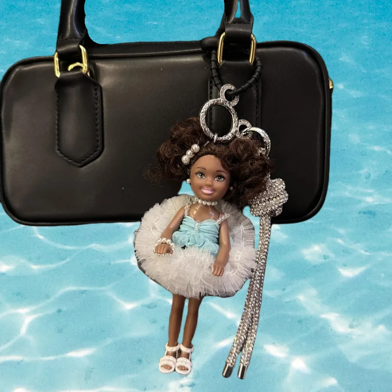 

Розовая кукла с вьющимися волосами, брелок для куклы-принцессы - Ins Style, нейлоновая веревка со стразами, подвеска для сумки