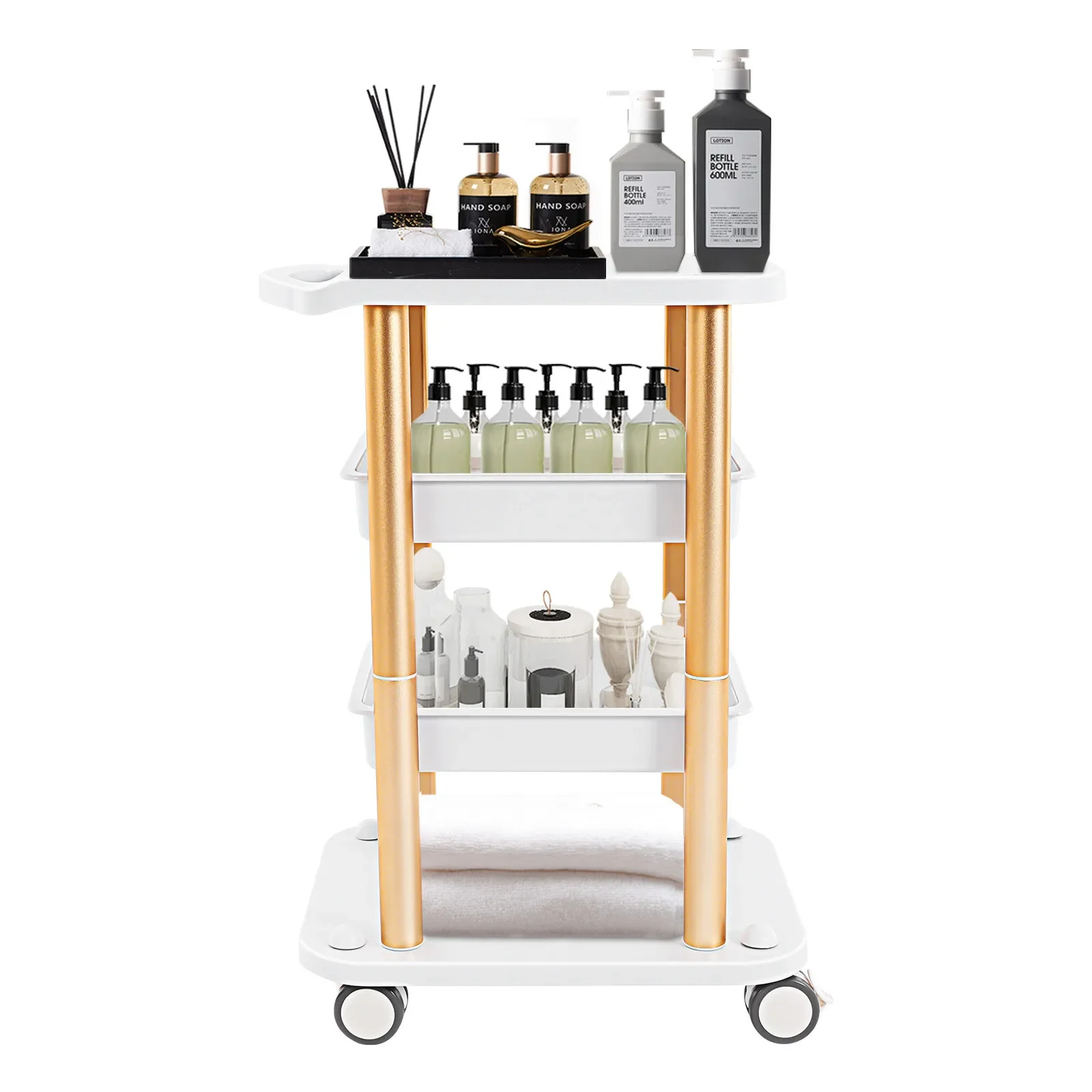 Carro de estantería para salón rodante de belleza, carro de almacenamiento para barbería, carrito de tatuajes, carrito de spa y salón, carrito móvil doble para herramientas