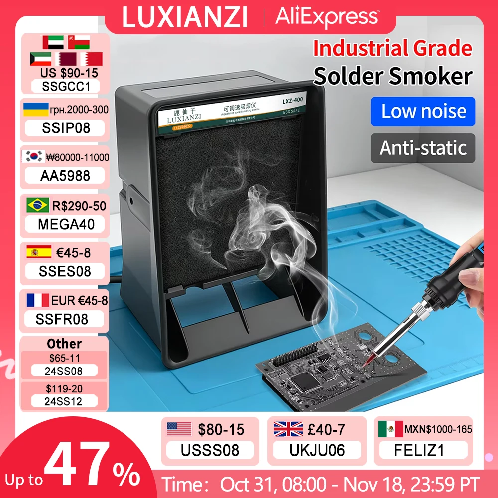 LUXIANZI Adjustable Speed Solder Fume Extractor Activated Carbon Filter for DIY Soldering Welding Repair Work Smoke Absorber