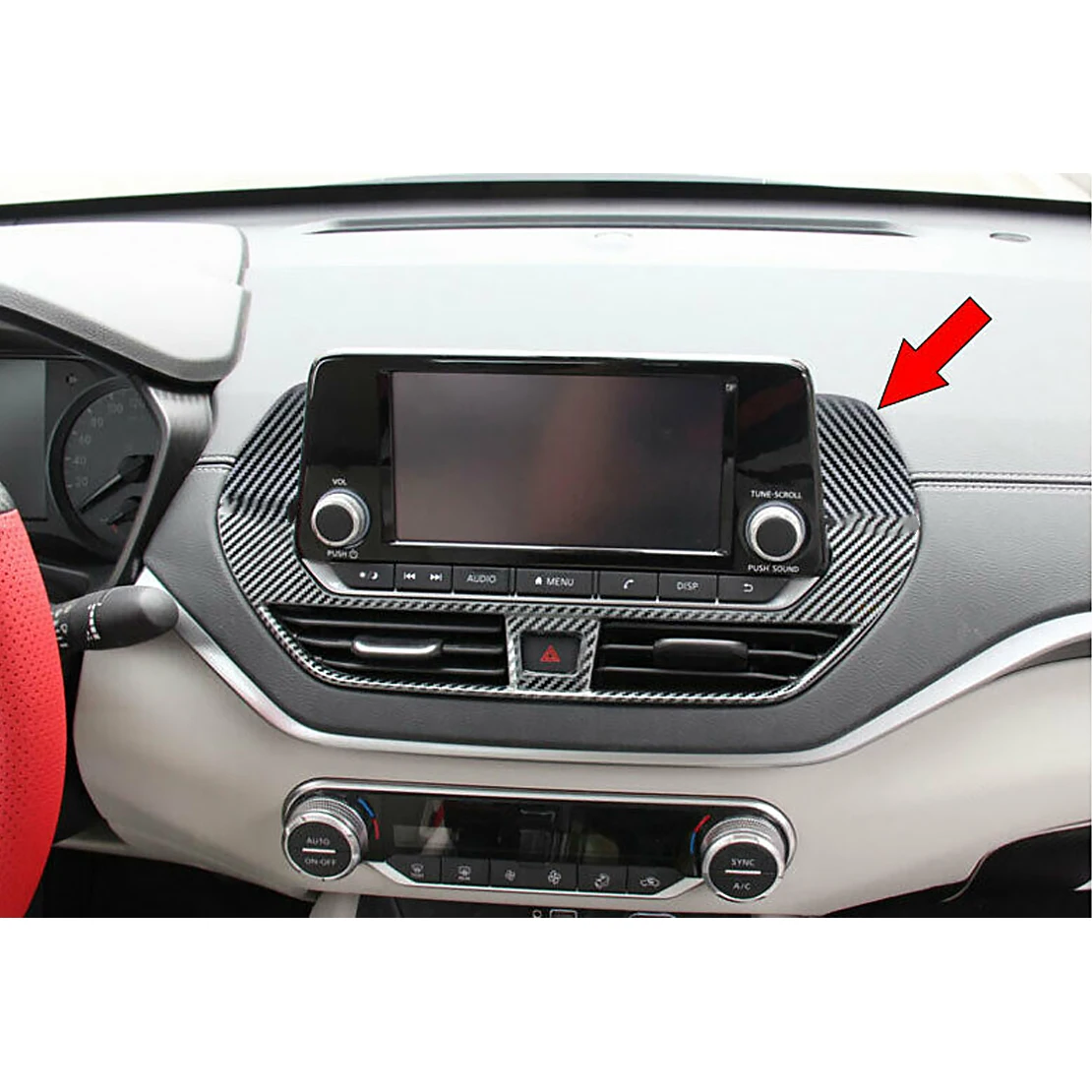 Compartimento Central delantero de coche, cubierta de marco de navegación, moldura decorativa, textura de fibra de carbono ABS, apto para Nissan Teana Altima 2019 2020