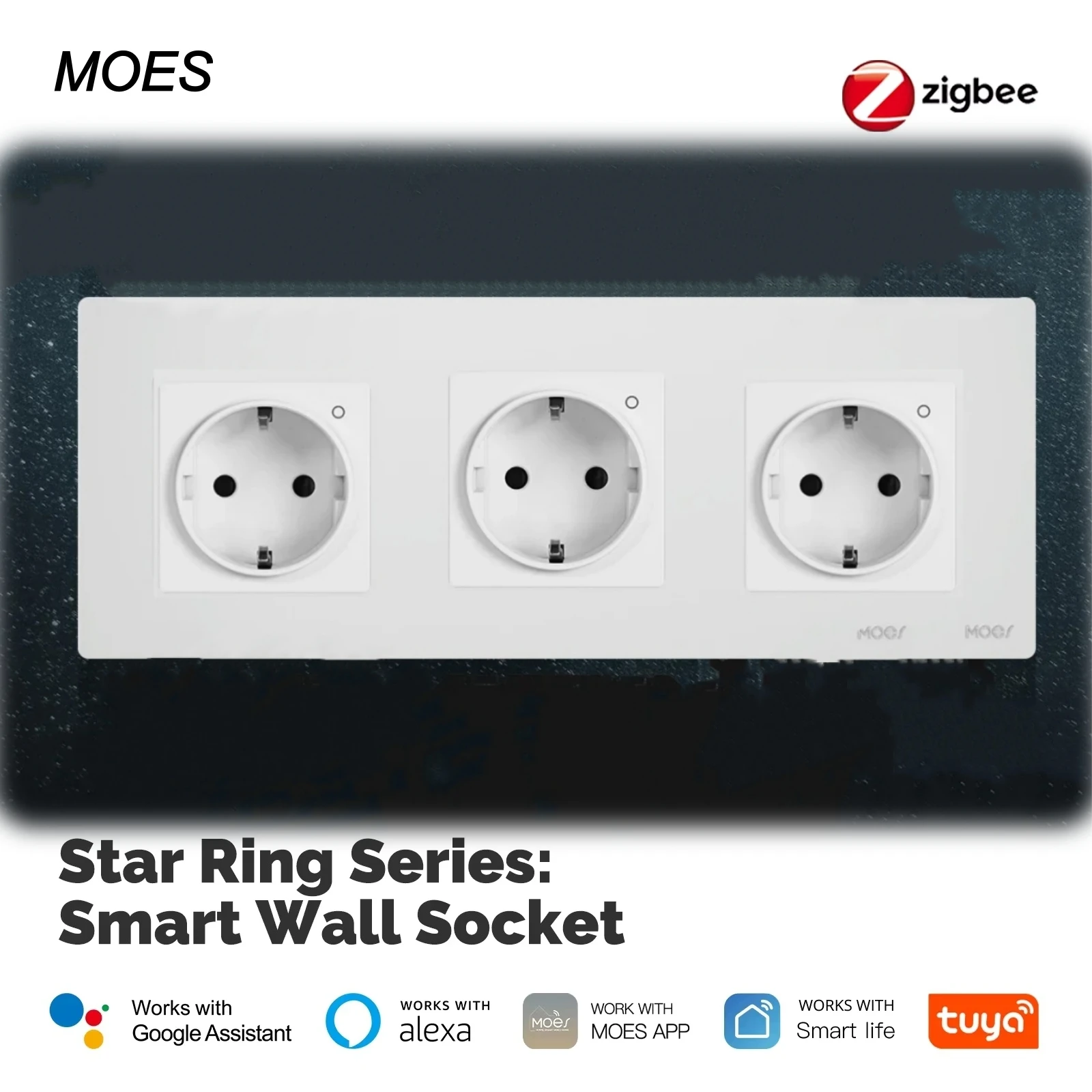 MOES Tuya ZigBee Star Ring Series:Smart Wall Socket EU Embedded Outlet Combination Set with Panel Compatible Alexa Google Home