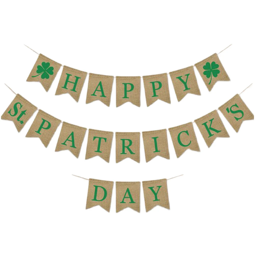 

1pc St Patricks Day Linen Banner Party Decor Garland Bunting Hanging Wall Fireplace Door Decor Photo Prop Festival