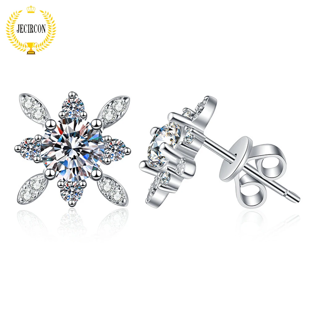 

JECIRCON 925 Sterling Silver Moissanite Stud Earrings for Women Starlight Queen Simulated Diamond Fashion Wedding Jewelry 0.5ct