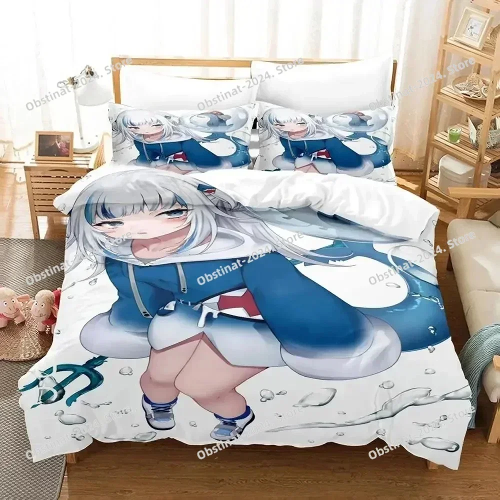 Gawr Gura Reflect Fanart holoMyth Bedding Set Printed single Comforter Quilt Bed Cover Pillow Case 3 Pieces Sets Kids Adult Size
