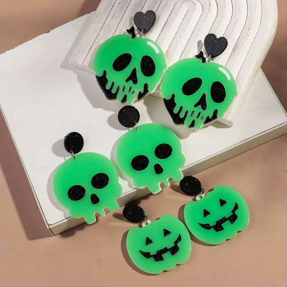 Halloween Glow in The Dark Ghost Pumpkin Acrylic Earrings for Women New Gothic Luminous Skull Drop Earring Party Jewelry Gifts