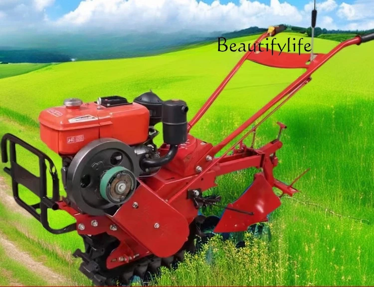 

Multifunctional new crawler diesel trenching micro-tiller Agricultural Red Bull plowing machine