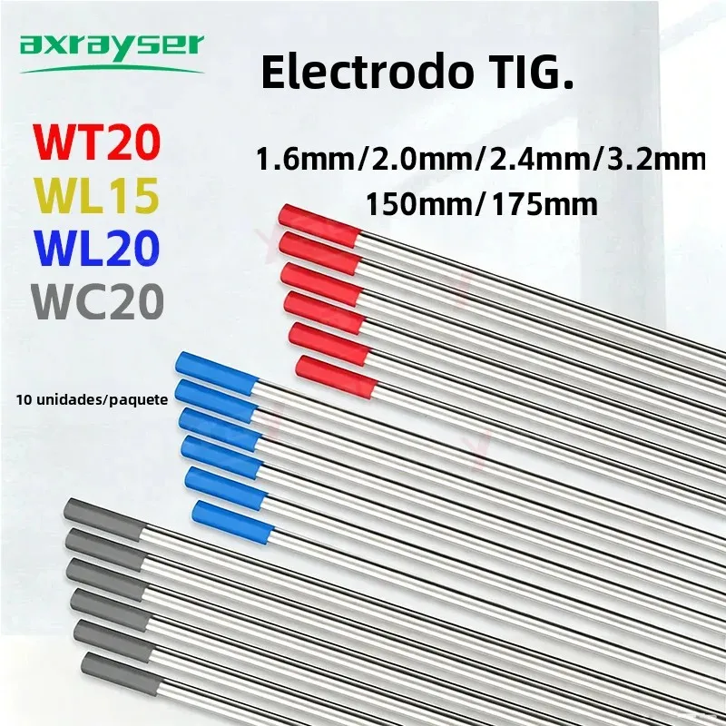 Juego de 10 Electrodos TIG WT20 WL15 WL20 WC20, Agujas de Electrodo de 1.6mm y 2.4mm para Soldadora TIG, Antorcha de Soldadura TIG