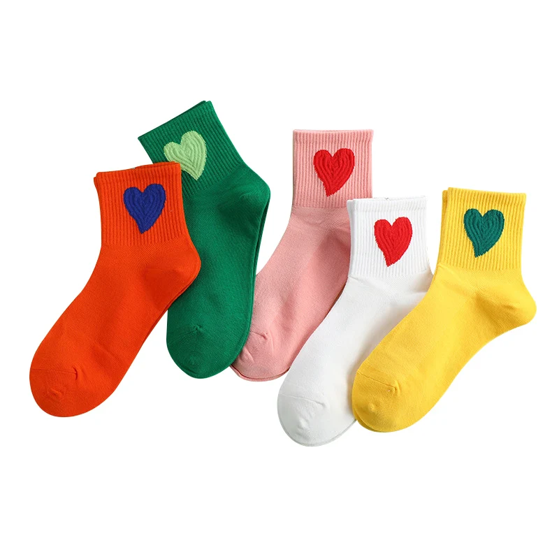 

5 Pairs Women Socks Colour Comfortable Cotton Women's Middle Tube Socks Lovely Girls Short Tube Socks Versatile Student Socks