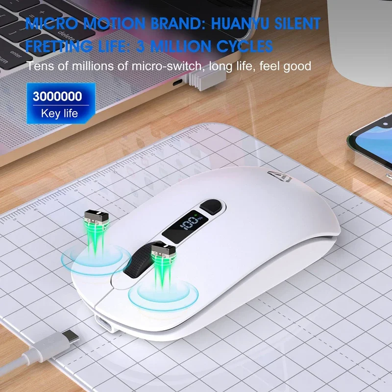 Lenovo Wireless Mouse Bluetooth 2.4G With Smart Display Silent Portable Silent Click Mouse Rechargeable Office Computers Laptops