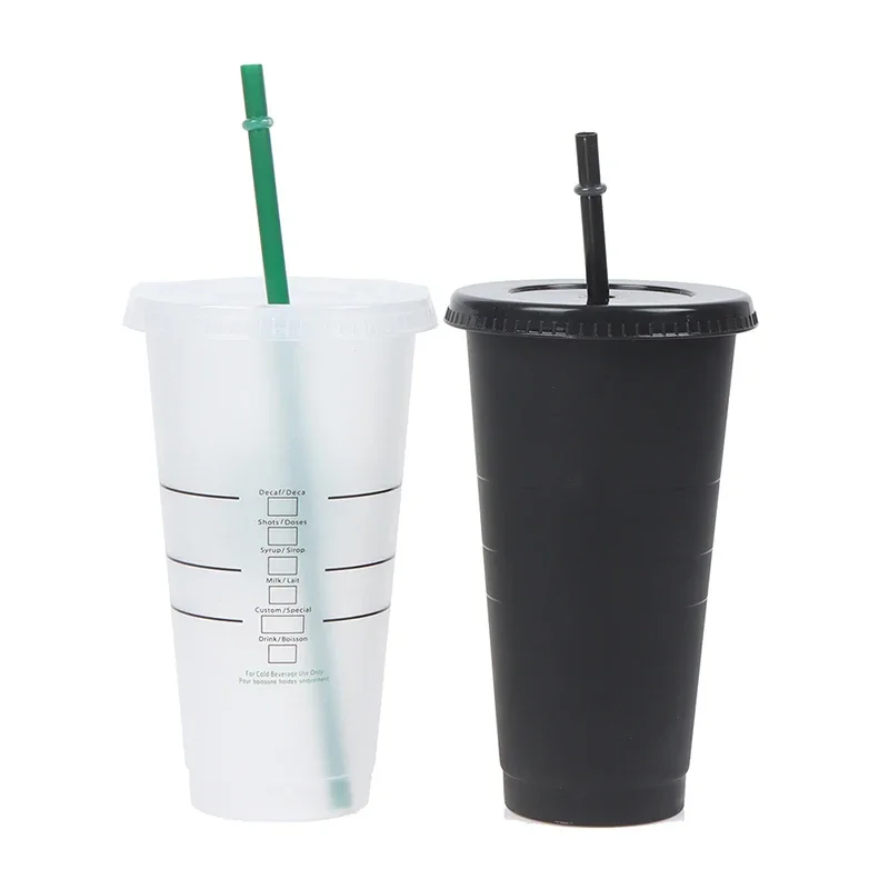 PP material temperature sensitive plastic color changing cup with straw milk tea cup with cold water color changing design sense