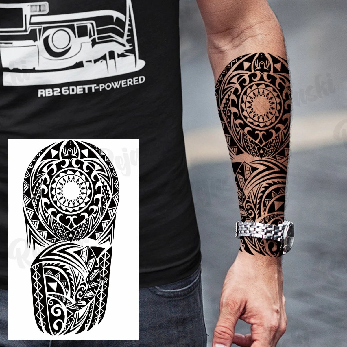 Large Thorns Totem Temporary Tattoos For Men Adults Realistic Maori Geometric Wolf Mandala Fake Tattoo Stickers Arm Leg Tatoos