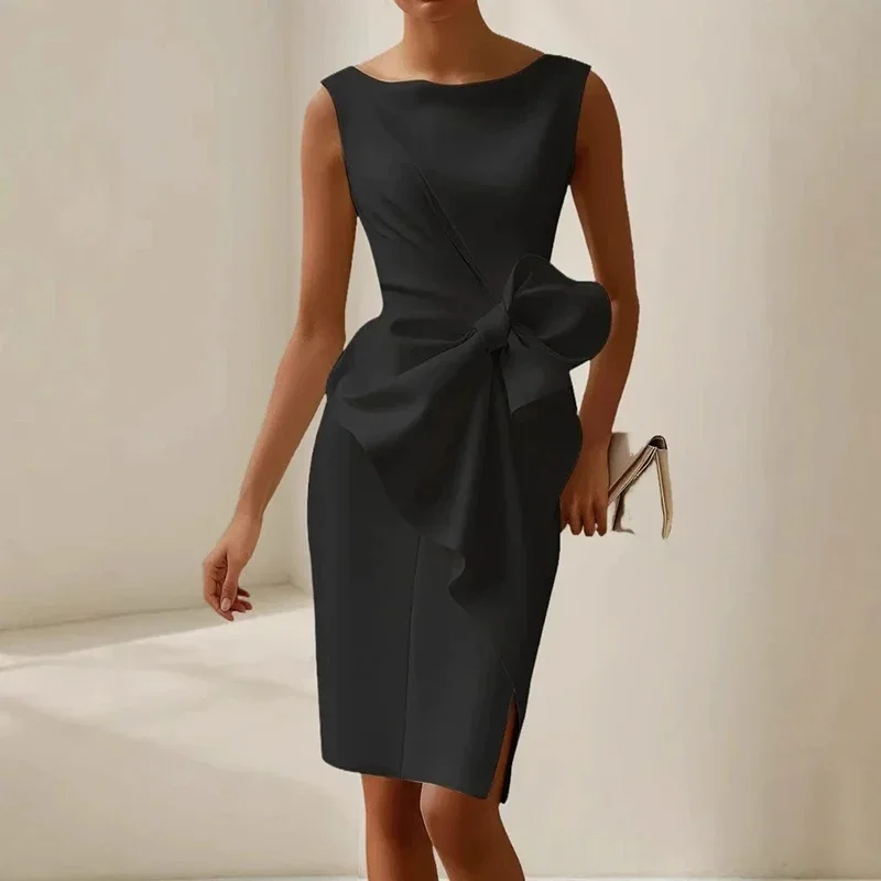 

Elegant Vestidos Sexy Sleeveless Hollow 2025 Spring Summer Dress Woman O Neck Bowknot Slim Party Dress Casual Solid Mini Dresses