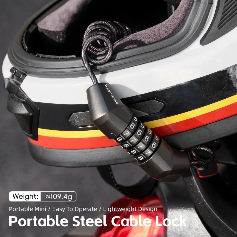 

Bicycle Helmet Lock Portable Steel Cable 1.5M Length Zinc Alloy Core PVC Coated Anti-Theft Combination Lock Bike Acessories