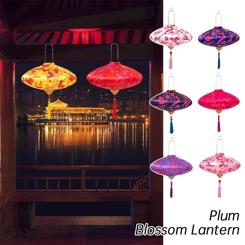 Retro Chinese Satin Printed Lanterns 12/14Inch Home Restaurant Decor Outdoor Hanging Lanterns for New Year Party