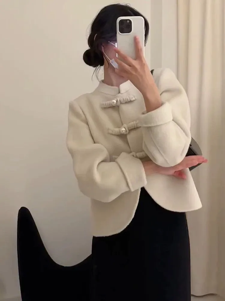 

Новое китайское двустороннее шерстяное пальто для женщин: модное, весеннее, новинка, премиум-класс, подходит для небольших размеров