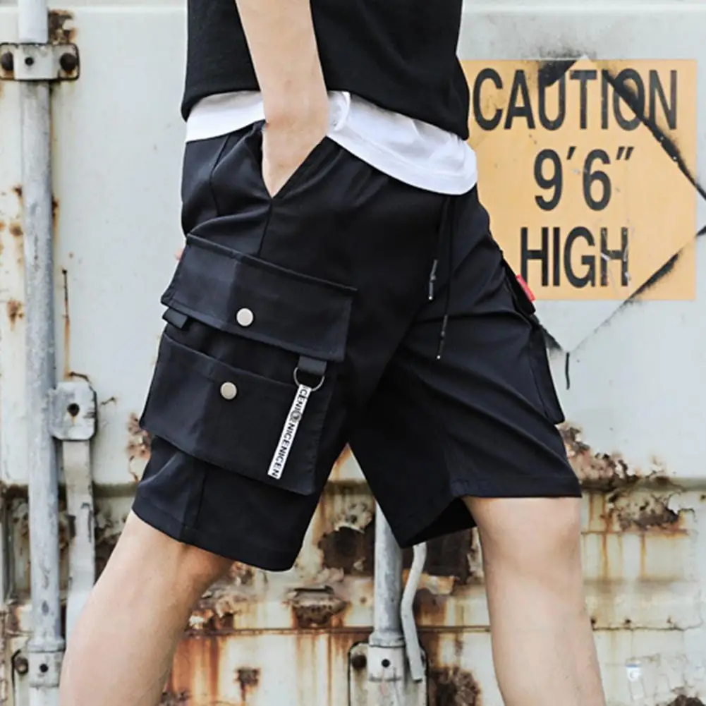 Drawstring Cargo Shorts Men Quick Dry Multi pocket Loose Casual Baggy Shorts Hip Hop Wide Leg Tactical Sport Shorts Streetwear