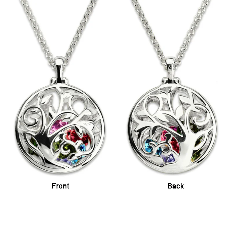 Personalized 925 Sterling Silver Life Tree Necklaces with Cage Birthstones Custom Pendant Woman Fashion Jewelry Gifts