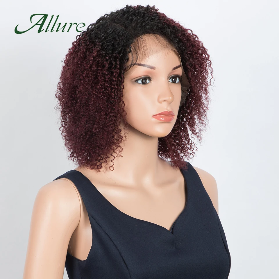 

Jerry Curly Human Hair Wigs For Black Women 99J Colored Hair Wigs Preplucked Brazilian Kinky Curly Hair T Part Lace Wig Allure