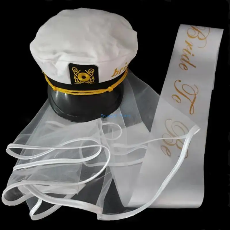 

P8DB Captain Hat Cap Costume Marine Hat with Veil for Costume Accessory
