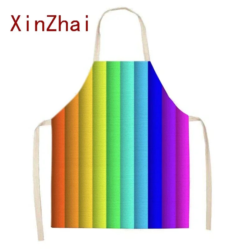 Rainbow Contrast Color Painting Pattern Linen Sleeveless Waist Apron Home Decor Apron Kitchen Cooking Accessories фартук Mandil