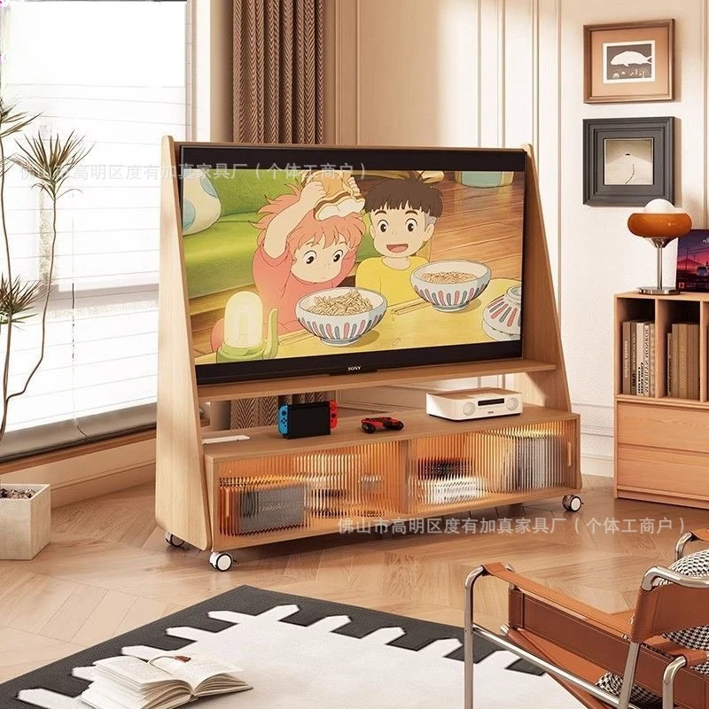 Solid wood removable TV bracket household living room bedroom floor storage locker floor mobile TV bracket