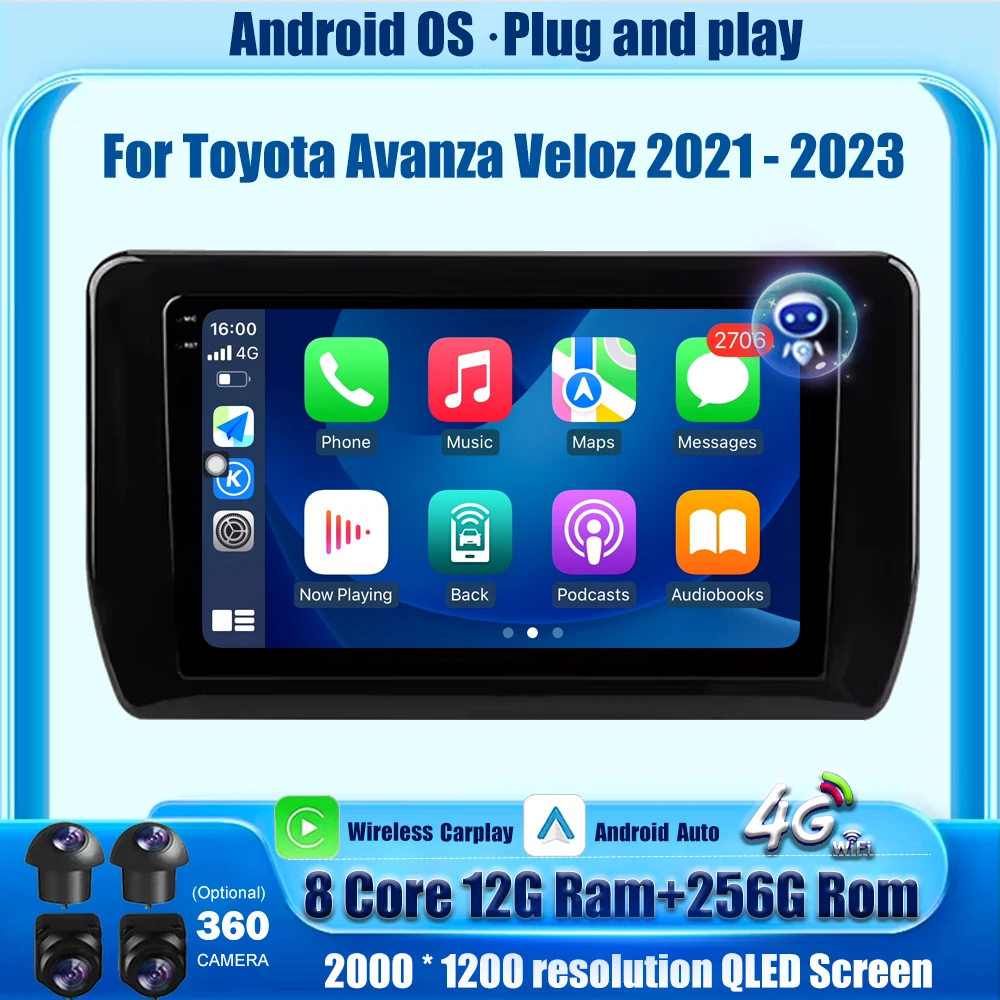 Car Radio Navigation GPS Multimedia Video Player Tools For Toyota Avanza Veloz 2021 - 2023 Android Auto Carplay BT DSP 4G WIFI