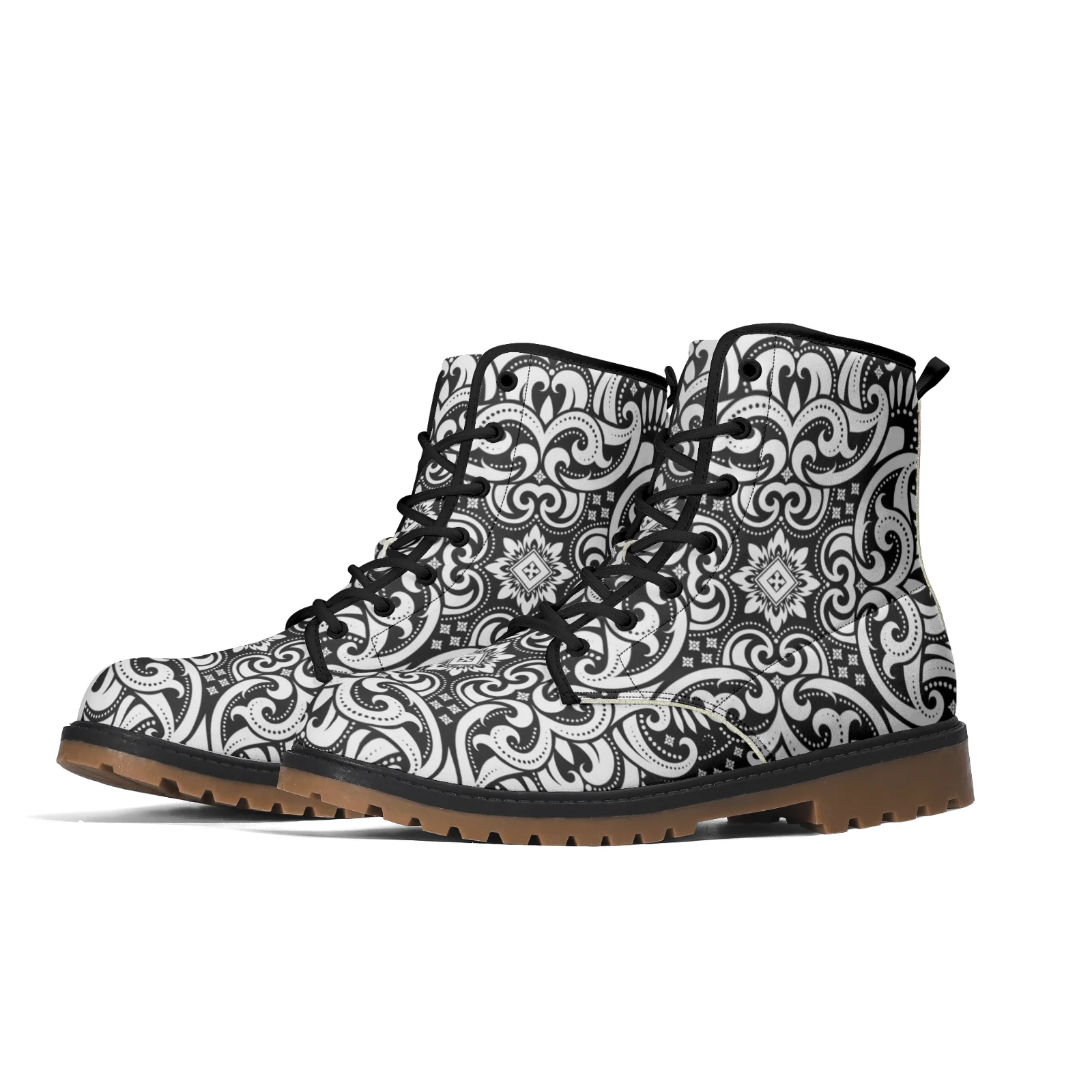 

Customizable paisley striped high-top boots, street casual mid-calf boots for men and women, winter boots