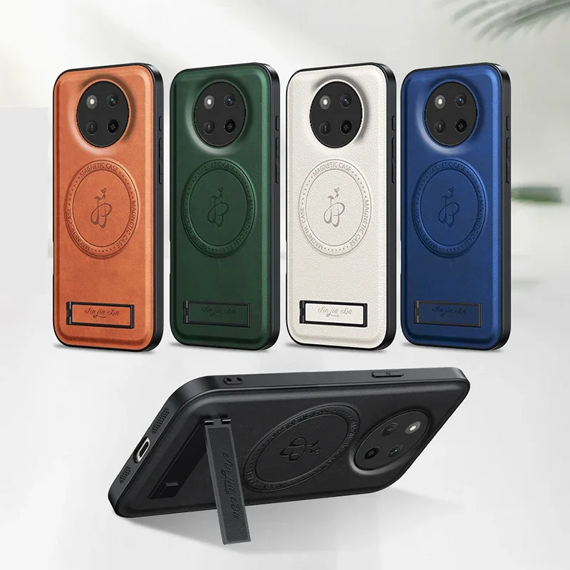 Business Leather Magsafe Magnetic Holder Phone Case for Honor Magic 7 Pro 6 5 Lite Charge Shockproof Full Camera Fundas Cover