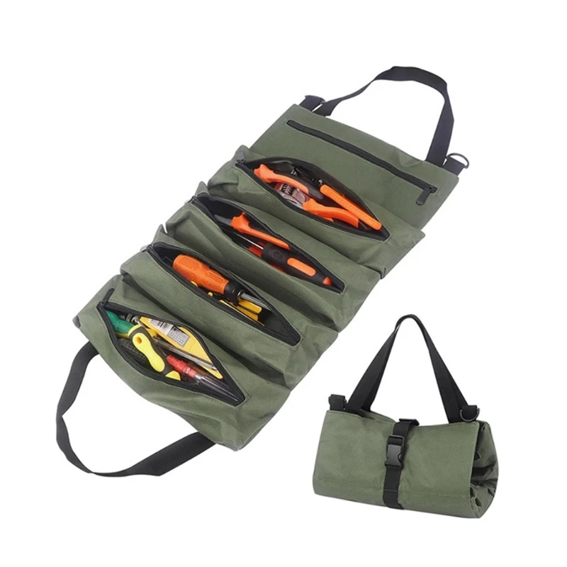 Tool Roll Organizer Multi Pocket Hanging Tool Roll Portable Tool Organizer Carrier Bag for Mechanic/Electrician KXRE