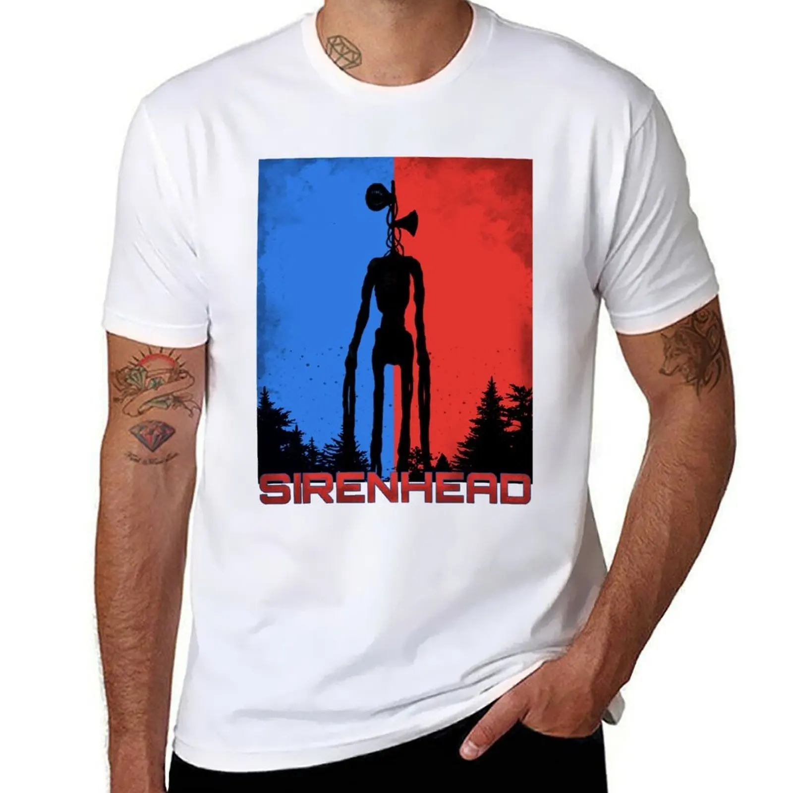 

Siren head red blue T-Shirt man t shirt summer t shirt men 100% cotton luxury brand T-Shirt