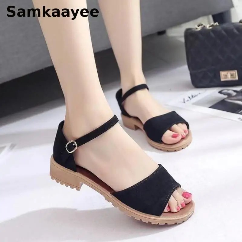 

Женские сандалии 35–40, летняя обувь на плоской подошве, гладиаторы с открытым носком, Zapatos, однотонные сандалии с пряжкой и ремешком, женская повседневная пляжная обувь y18