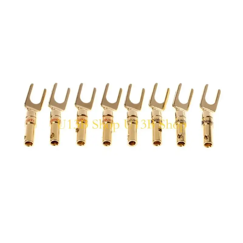 U13B 8 Pcs Brass Gold Plated Y Spade Speaker Plugs o Screw Fork Connector Adapter