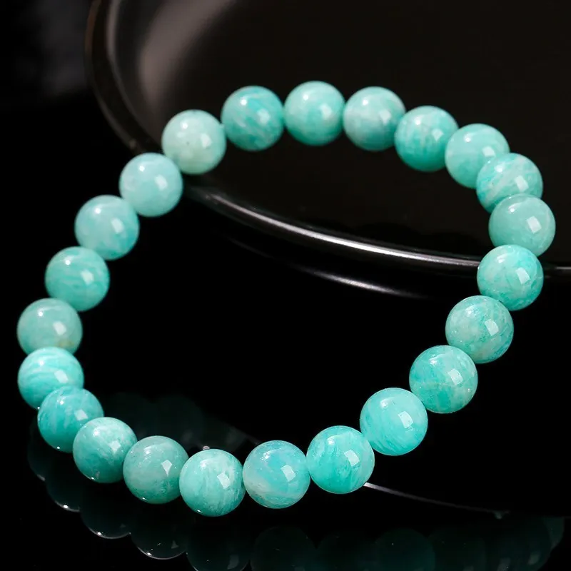 JD Natural Stone Amazonite Beaded Strand Bracelet Women Men Handmade Stretch Rope Bracelet Luxury Jewelry Energy Healing Gift