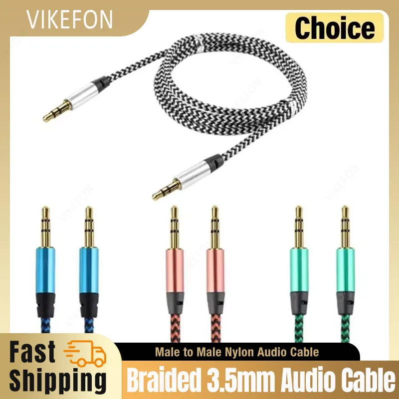 1 متر نسج النايلون كابل جاك Aux 3.5 مللي متر إلى 3.5 مللي متر كابل الصوت ذكر إلى ذكر كابل الذهب التوصيل سيارة Aux الحبل لسامسونج Xiaomi هواوي