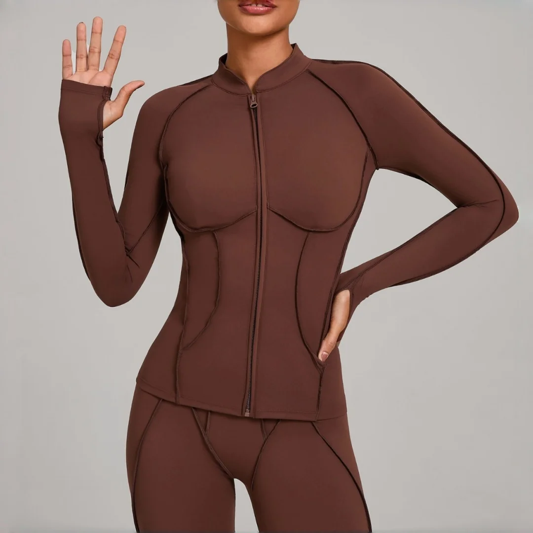 

Женское пальто для йоги с воротником-стойкой на молнии и длинными рукавами, плотная быстросохнущая куртка для йоги, одежда для бега, фитнеса, тренировок, спортивные топы для спортзала