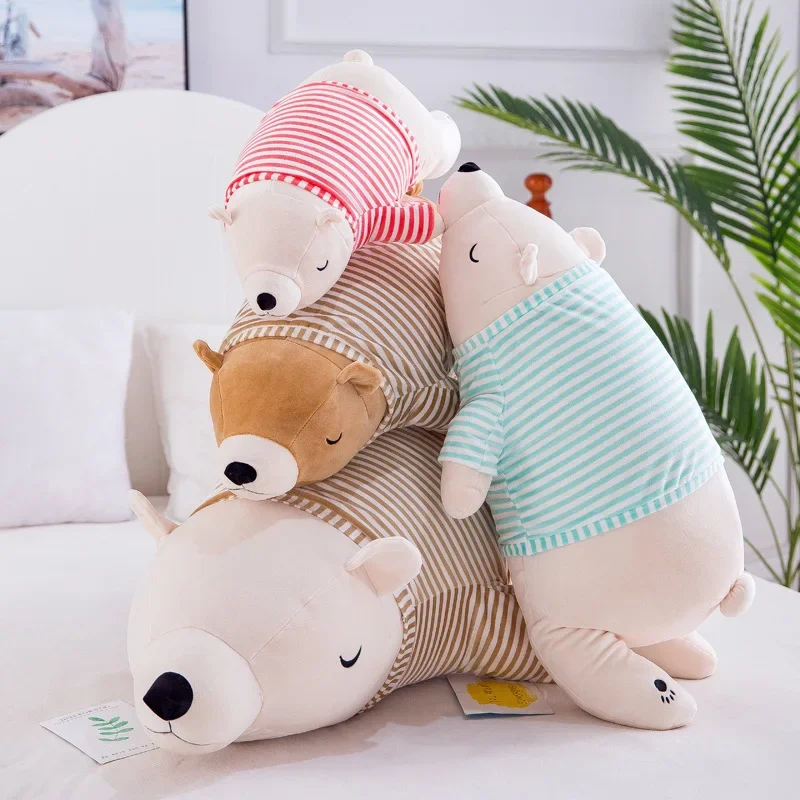 35-55CM Kawaii Dressed Polar Bear Stuffed Animals Big Size Super Soft Animal Cushion Sleeping Pillow Plush Toy Kid