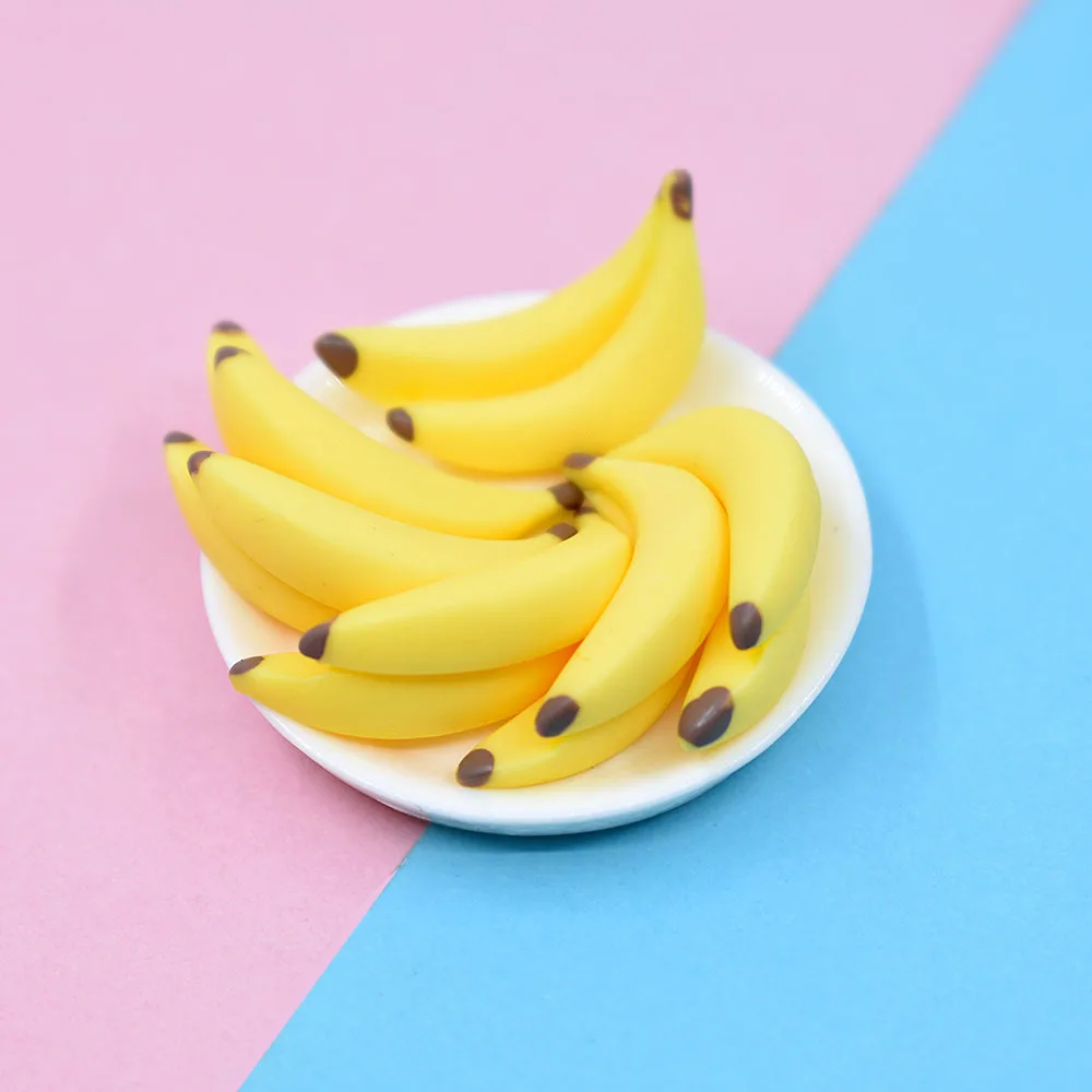 10pcs Resin Mini Banana Fake Food Dollhouse Miniatures Flatback Charms Miniatures Material Scrapbook Cabochon Embellishments Diy