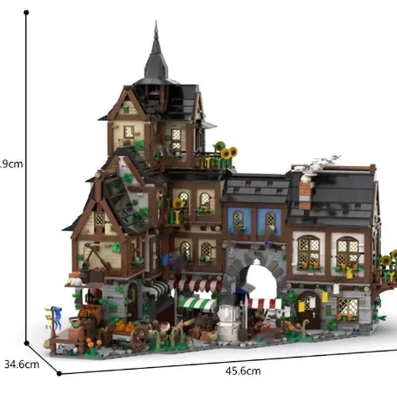 Spot Klein Deeltje MOC-134085 Middeleeuwse Stad Stedelijke Architectuur Street View House Model Creatief Diy Cadeau Speelgoed Puzzel Ornament