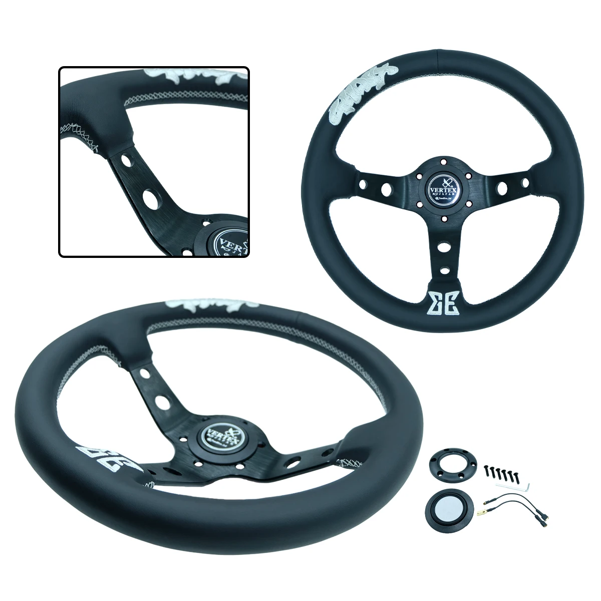 

Модификация автомобиля 13-дюймовый замшевый руль с вышивкой GHOST, глубокий вогнутый кронштейн, персонализированный гоночный руль