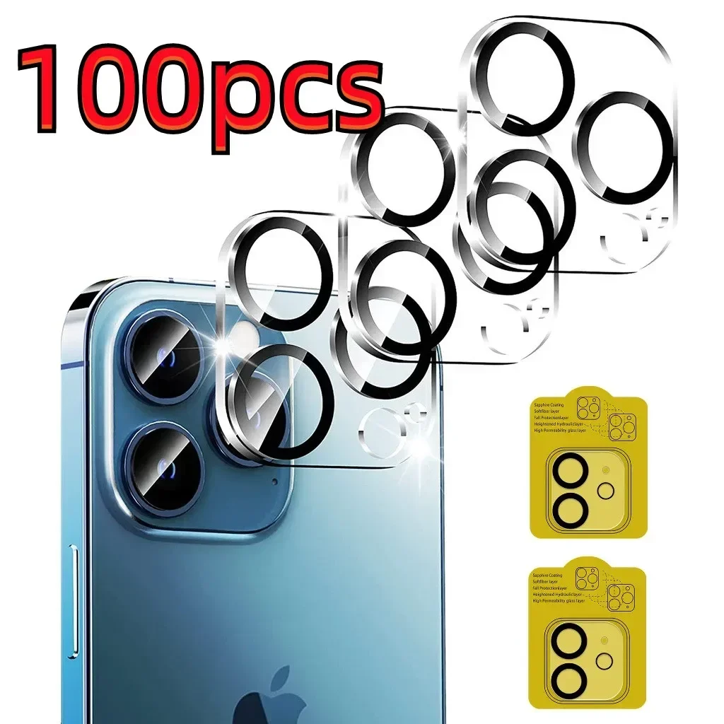 100pcs Full Cover Camera Lens Glass for iPhone 14 15 plus 11 12 13 14 Pro Max  Camera Protector Glass for iphone 15 pro