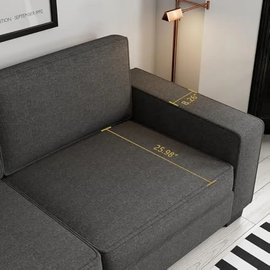 Canapé confortable gris foncé avec 2 sièges extra profonds, sofa de 70 pouces, avec dossier et coussins de siège perfectionnés, en tissu lin du milieu du siècle